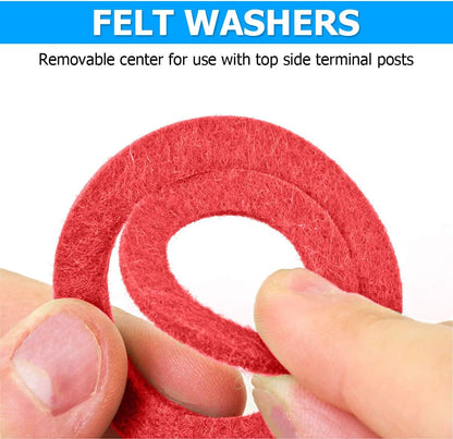 12PCS Battery Terminal Anti Corrosion Washers Protector Fiber and 2PCS Cleaning Brush, Automotive Accessories Universal for Car, Marine, Boat, RV (Red/Green)