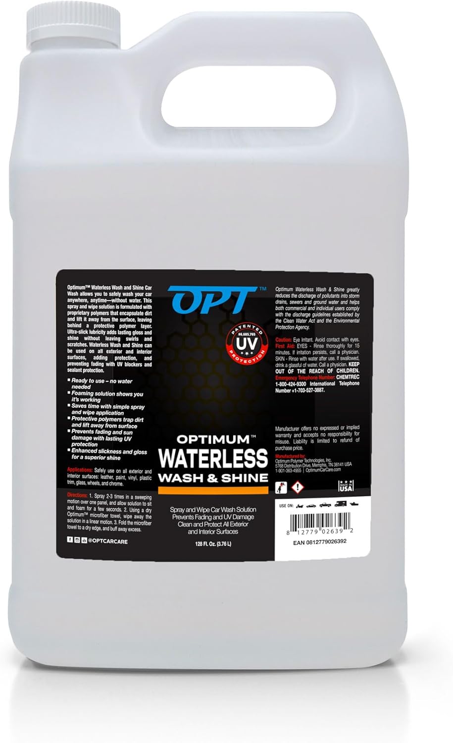 Optimum Waterless Wash and Shine - New Spray Waterless Car Wash with UV Protection, Interior and Exterior Car Cleaning Spray (17 oz.)