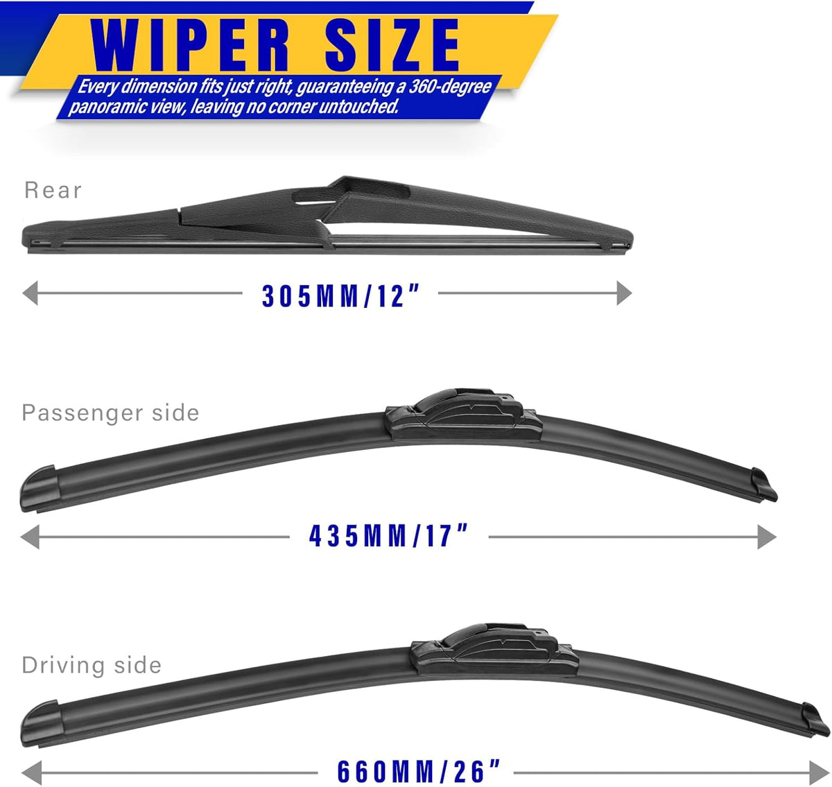 3 wipers Replacement for 2012-2018 Subaru Forester/2015-2019 Subaru Outback, Windshield Wiper Blades Original Equipment Replacement - 26"/17"/14" (Set of 3) U/J HOOK - Colors A