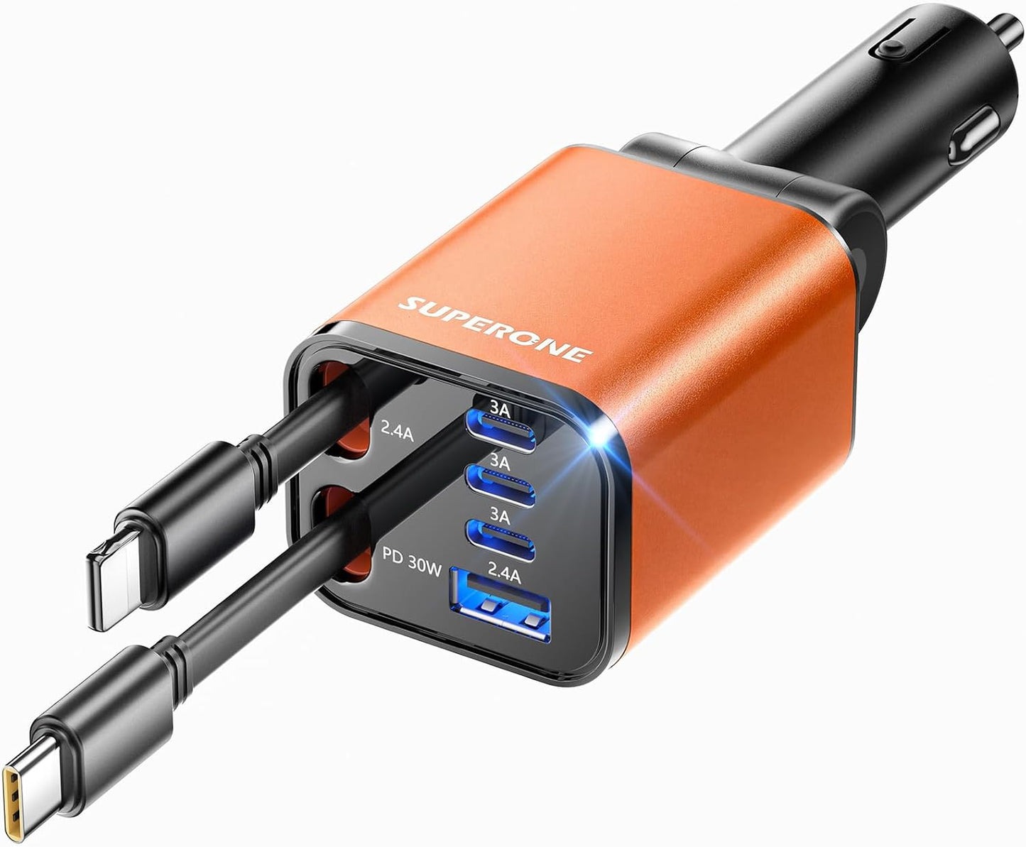 Retractable Car Charger, SUPERONE 99W Car Phone Charger with Cables Fast Charging, USB C Car Charger Adapter for iPhone 17 16 15 14 13 12, Samsung, Black