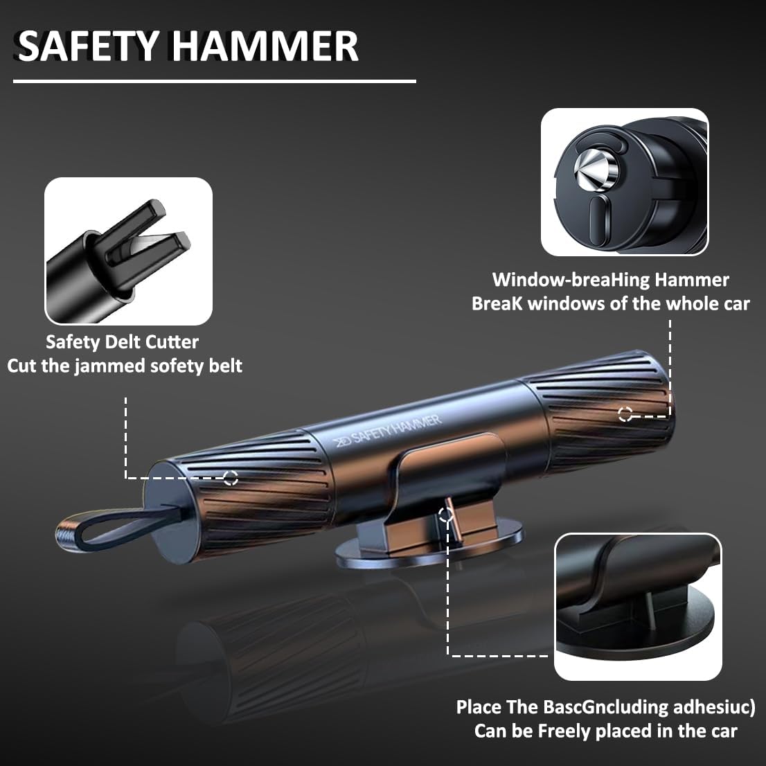 smosun Safehammer - Safe Hammer Glass Breaker Under Water, Car Hammer Seatbelt Cutter Window Breaker Emergency Escape Tool,Safehammer Glass Breaker for New Cars (3PCS Red & Black & Silver)