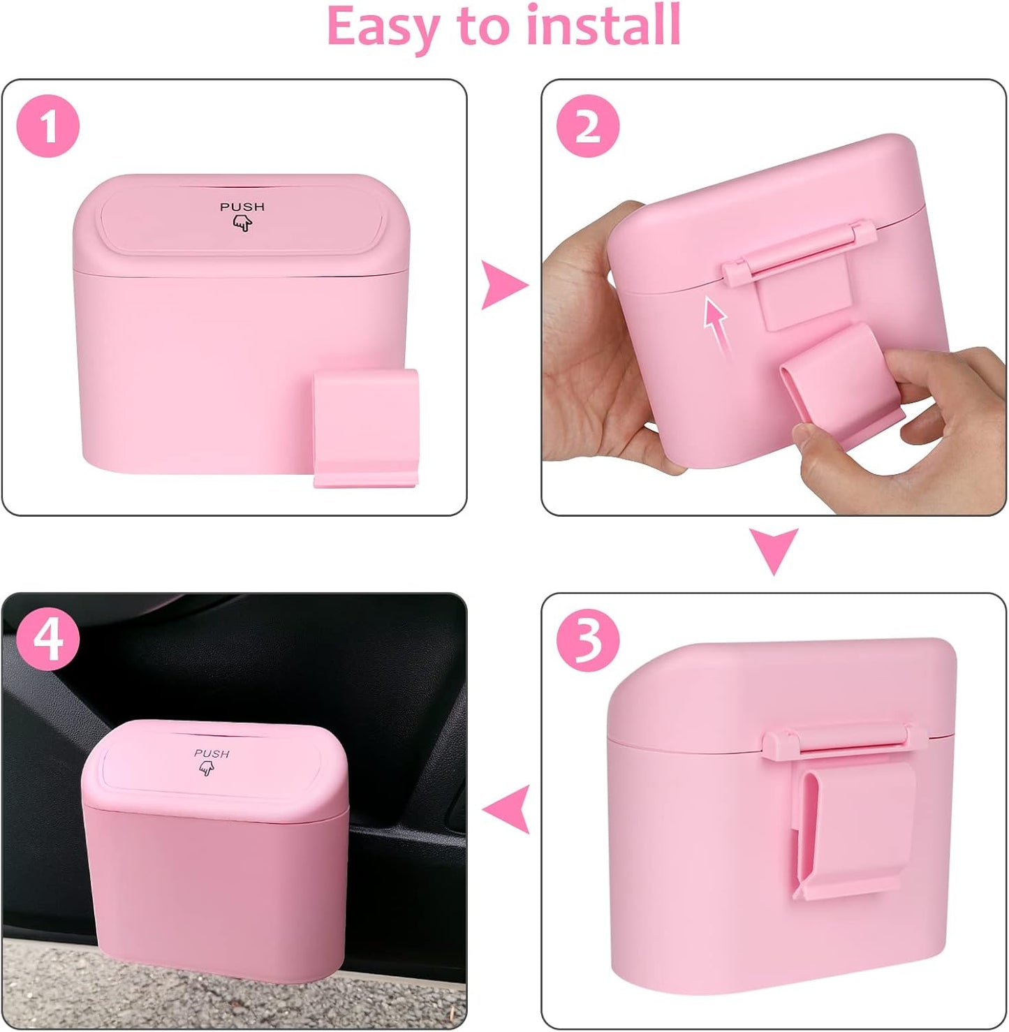 Accmor Car Trash Can with Lid, Mini Auto Dustbin Garbage Organizer Holder 2 Packs, Automotive Storage Container Bin with 60 Pcs Bags for Vehicle, Home, Office