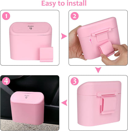 Accmor Car Trash Can with Lid, Mini Auto Dustbin Garbage Organizer Holder 2 Packs, Automotive Storage Container Bin with 60 Pcs Bags for Vehicle, Home, Office