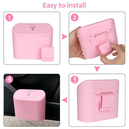 Accmor Car Trash Can with Lid, Leakproof Vehicle Garbage Organizer Holder Bin with 60 Pcs Trash Bags, Mini Auto Dustbin Interior Accessories Storage Container for SUV, Office, Home