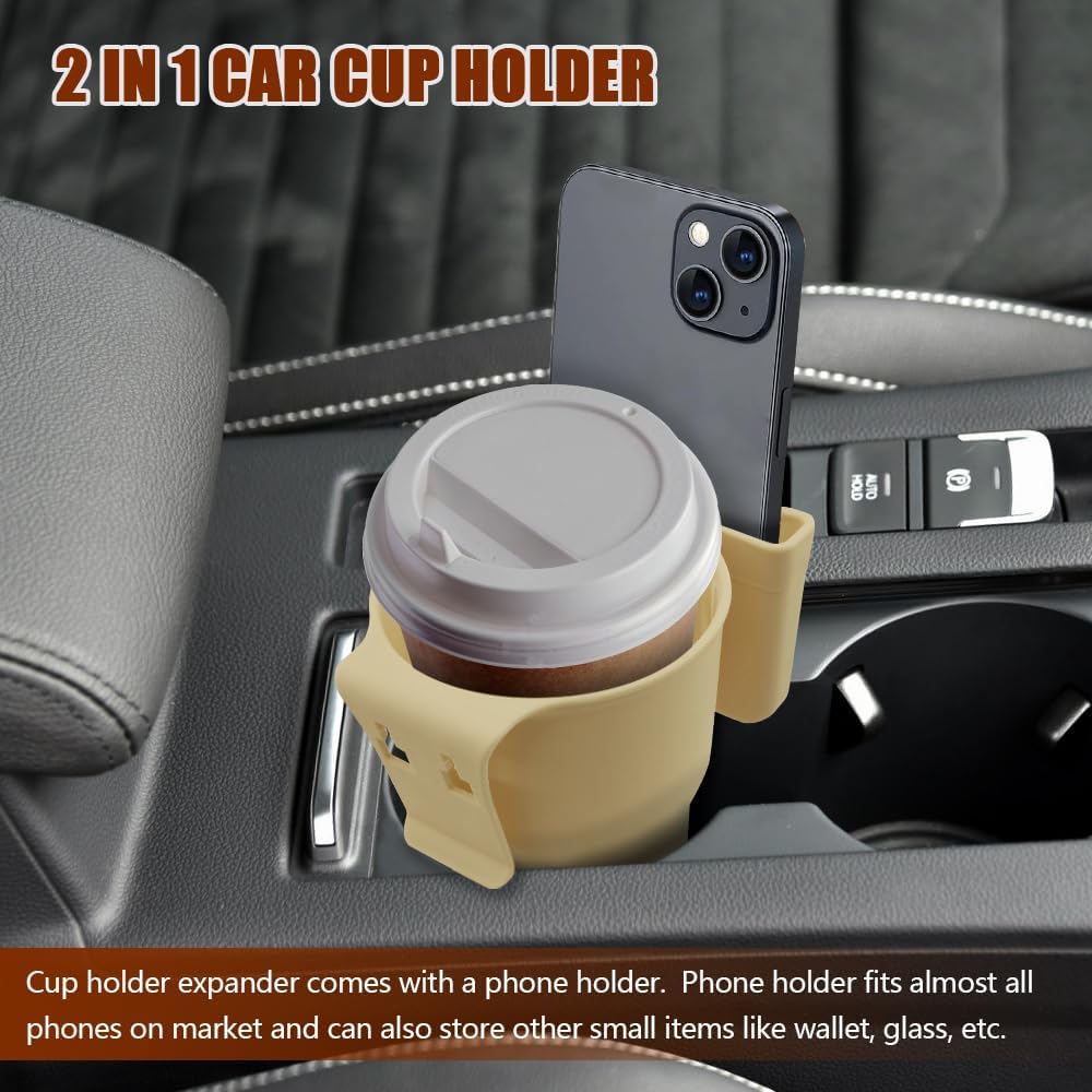 Car Cup Holder Expander, Cup Holder for Car, 2-in-1 Mobile Phone Drink Adapter, Auto Interior Accessories Multifunction Auto Seat Back and Armrest Box Storage Device for Most Vehicles (Black)