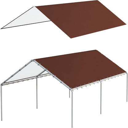 10 x 20 Ft Carport Replacement Canopy Cover Garage Top Tent Shelter Tarp with Free 48 Ball Bungee Cords,White(Only Cover, Frame Not Include)