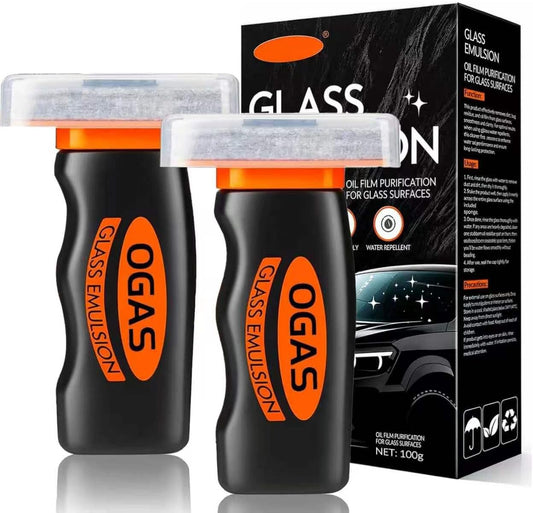 2PCS Glass Oil Film Remover for Car Roll-On Glass Guard with Brush, Removes Oil, Grease & Fog, Anti-Fog Windshield Cleaner for Clear Driving Visibility