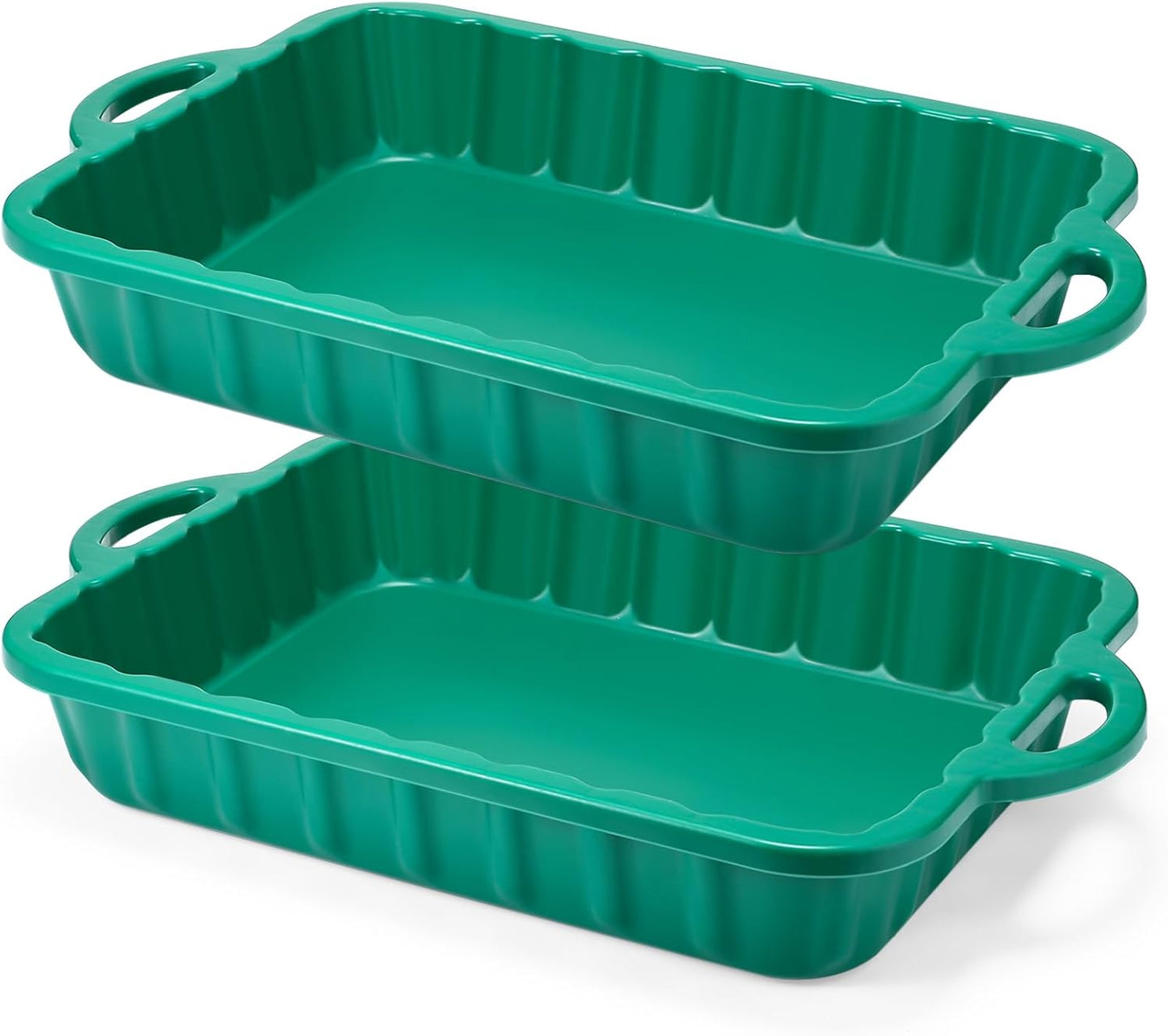 Baderke 2 Pcs 19.7 x 15.4 x 4 Inch Oil Drain Pans Green Oil Drip Tray Automotive Catch Pan 2 Gallon Square Green Container for Under Car to Keep Floor Clean