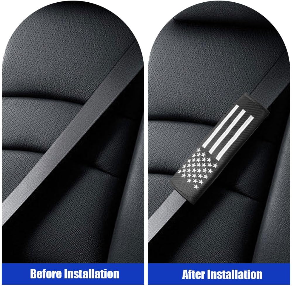 JDDRY 2PC Car Seat Belt Covers Pads,Seatbelt Strap Cover,Seat Belt Shoulder Strap Pads,Carbon Fiber Leather Car Interior Accessories(2Pack,Black-USA Flag)