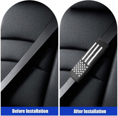 JDDRY 2PC Car Seat Belt Covers Pads,Seatbelt Strap Cover,Seat Belt Shoulder Strap Pads,Carbon Fiber Leather Car Interior Accessories(2Pack,Black-USA Flag)
