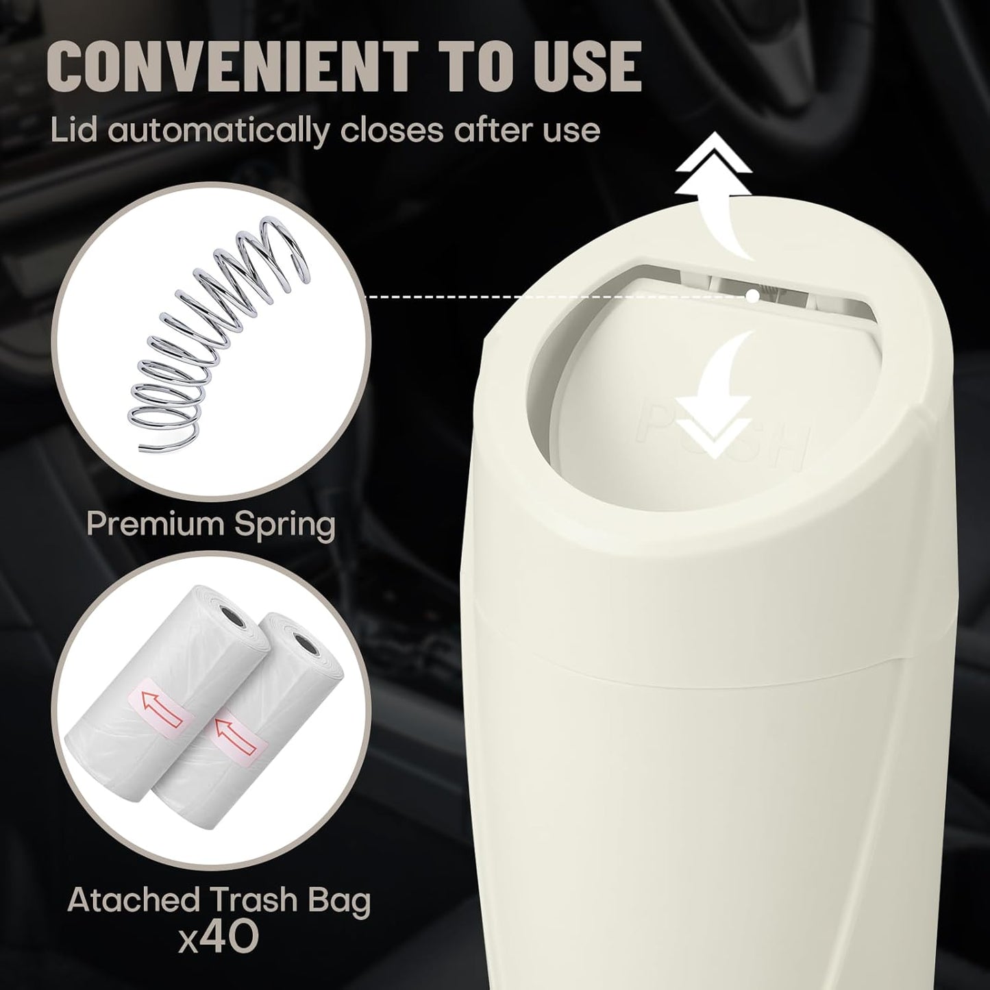 Car Trash Can Bin with Lid - Car Garbage Can Cup Holder - Pink Mini Leakproof Vehicle Garbage Bin with 20pcs Trash Bags - Automobile Organizers and Storage for Front Back Seat Accessories