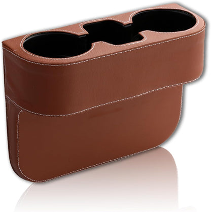 Car Cup Holder, PU Leather Auto Front Seat Organizer, Multifunctional Cup Drink Holders, Gap Filler Storage Box Coin Bucket Console Side Pocket Cell Mobile Phone Holder (Black)