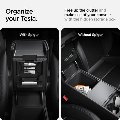 Spigen Center Console Organizer for Tesla Model Y Juniper (Only Premium & Performance 2026) and Model 3 Highland (Standard, Premium & Performance 2024/25/26) with Smooth Slide Technology - [Sliding]