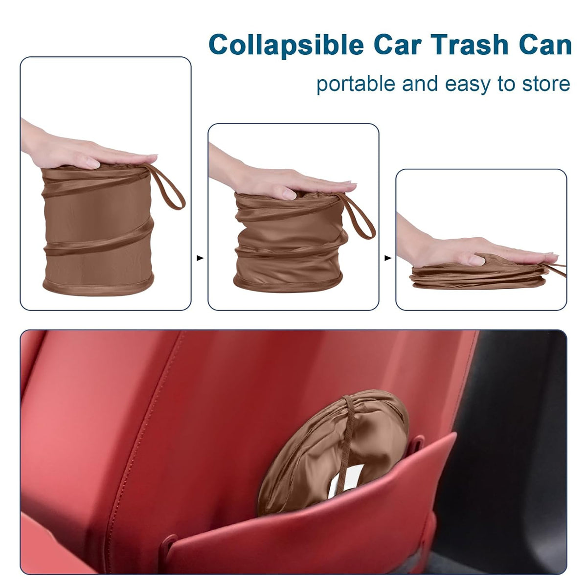 Car Trash Can, 2 Packs Mini Collapsible Pop-up Car Garbage Can, Waterproof Hanging Car Trash Bag with Velcro, Car Trash Bin, Black