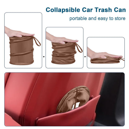 Car Trash Can, 2 Packs Mini Collapsible Pop-up Car Garbage Can, Waterproof Hanging Car Trash Bag with Velcro, Car Trash Bin, Black