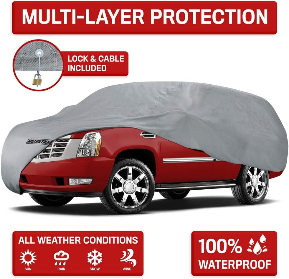 Motor Trend 4-Layer 4-Season Auto (Waterproof Outdoor UV Protection for Heavy Duty Use Full Car Cover for Vans, Suvs, Crossovers up to 210")
