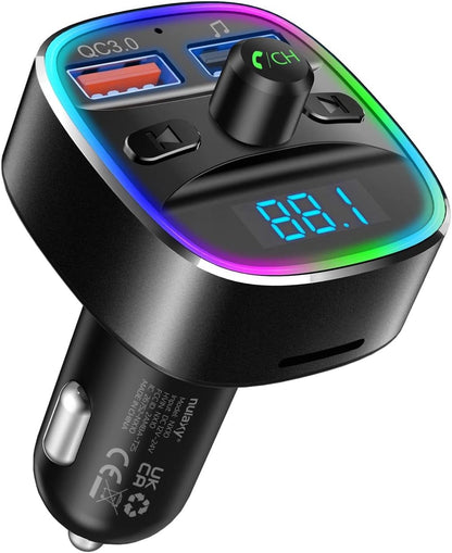 Nulaxy Bluetooth FM Transmitter, Bluetooth Car Adapter with Dual USB Charger Wireless Radio Car Kit MP3 Player Support TF Card & USB Disk, Hands-Free Calling, 7 Colors Led Backlit Light, Black