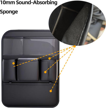 Leather Car Seat Back Organizer, Backseat Kick Mat Protector with Clear Touchscreen Tablet Holder, Cup Holder, Tissue Holder and Storage Pockets, Fits Cars SUVs Minivans, Black