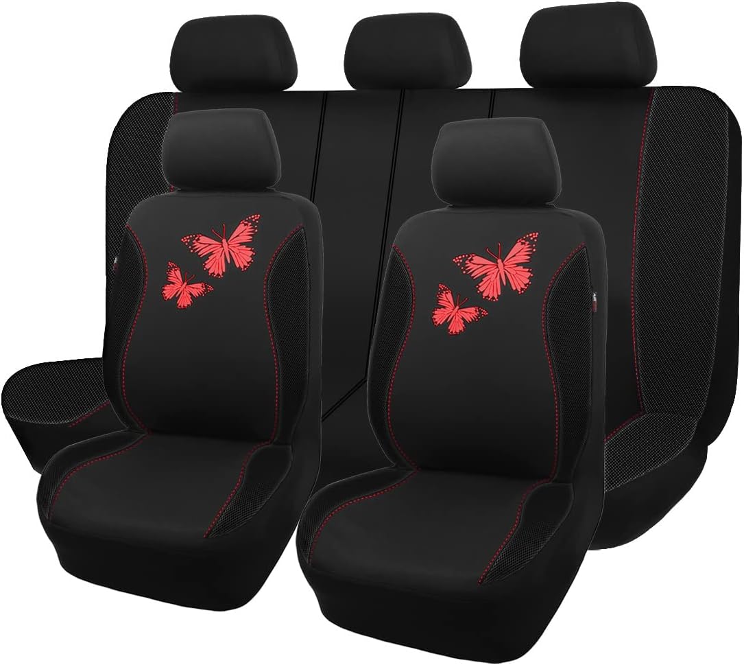 Flying Banner Butterfly car seat Covers ful Set Fashion Universal Lady Woman Female Rear Bench Split Colorized (Pink, 2 Fronts - Lace)