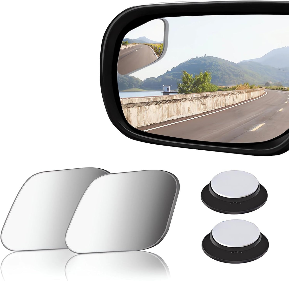 2 pcs Blind Spot Mirrors, 2" Round HD Glass Convex 360° Wide Angle Side Rear View Mirror with ABS Housing for Cars SUV and Trucks, Black, Pack of 2