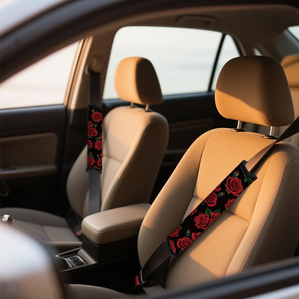 2Pcs Soft Auto Seat Belt Cover Pad Cute Cat Print Colorful Car Seatbelt Shoulder Cushion for Comfortable Driving, Compatible with All Cars' Seatbelt and Backpack Straps