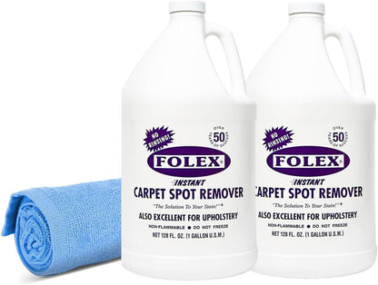 FOLEX Instant Carpet Spot Remover 128 oz - Powerful Stain Remover for Carpets, Upholstery & Rugs - Eliminates Pet Stains, Grease, Red Wine, Food, Makeup & More - With Reusable Cleaning Cloth - 1 Pack