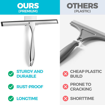 ALFLOD 2PACK Shower Squeegee for Glass Doors, Squeegee for Shower Glass，All-Purpose Tile Walls, Bathroom, Window, Glass and Car Windshield, Mirrors and Kitchen-Stainless Steel, 10 Inches, Silver