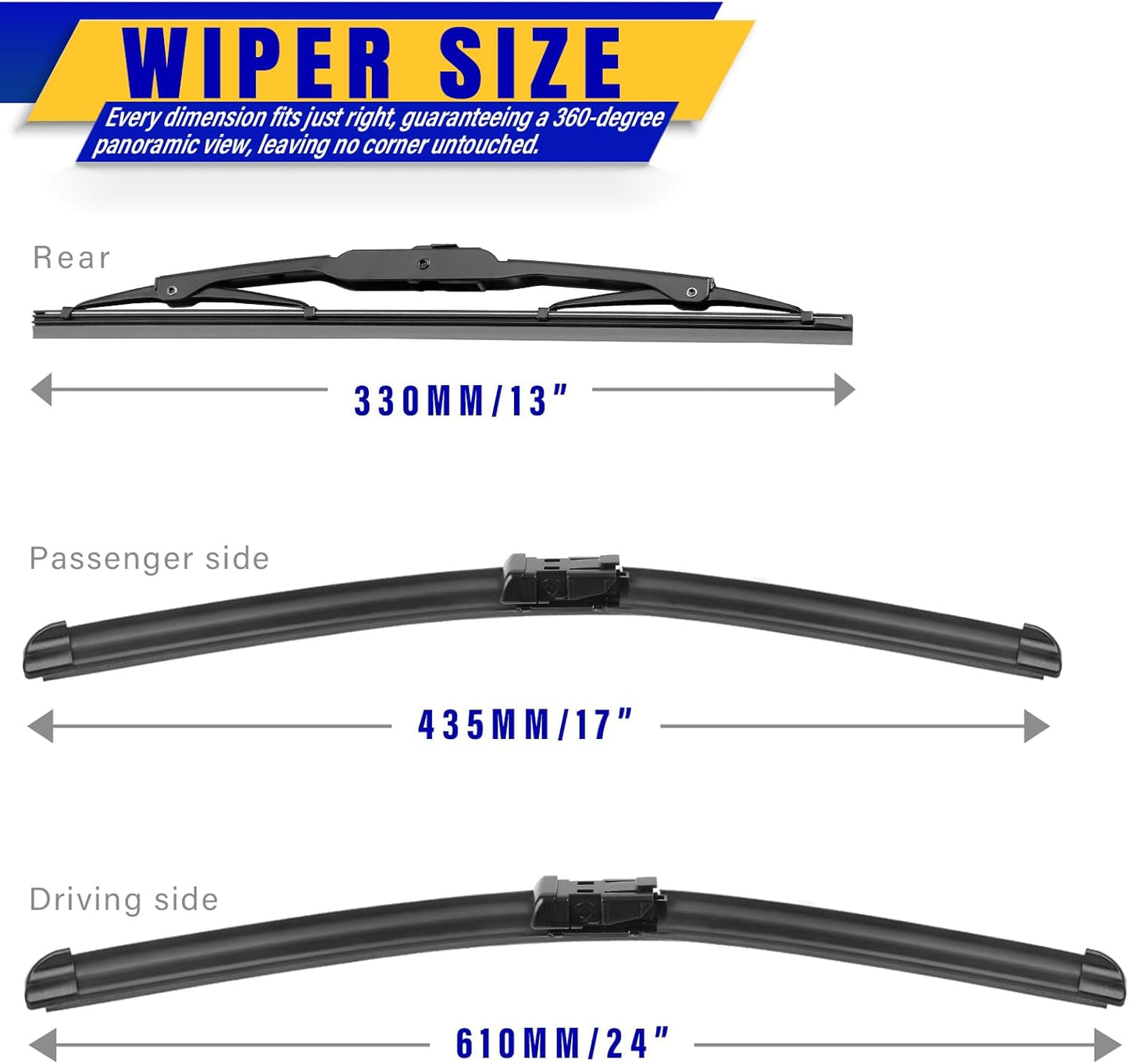 3 wipers Replacement for 2012-2018 Subaru Forester/2015-2019 Subaru Outback, Windshield Wiper Blades Original Equipment Replacement - 26"/17"/14" (Set of 3) U/J HOOK - Colors B