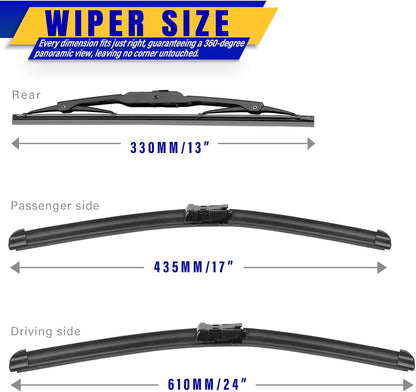 3 wipers Replacement for 2012-2018 Subaru Forester/2015-2019 Subaru Outback, Windshield Wiper Blades Original Equipment Replacement - 26"/17"/14" (Set of 3) U/J HOOK - Colors B