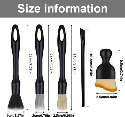5 PCS Car Detailing Brush Set, Ultra-Soft Boar Hair Brushes for Interior & Exterior Cleaning, Multi-Use Duster for Air Vents, Wheels & Leather, Professional Car Wash Supplies
