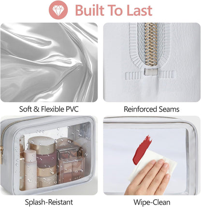 PACKISM Clear Makeup Bag - TSA Approved Toiletry Bag for Carry-on & Checked Luggage, Water Resistant Car Storage Organizer with Reinforced Seams