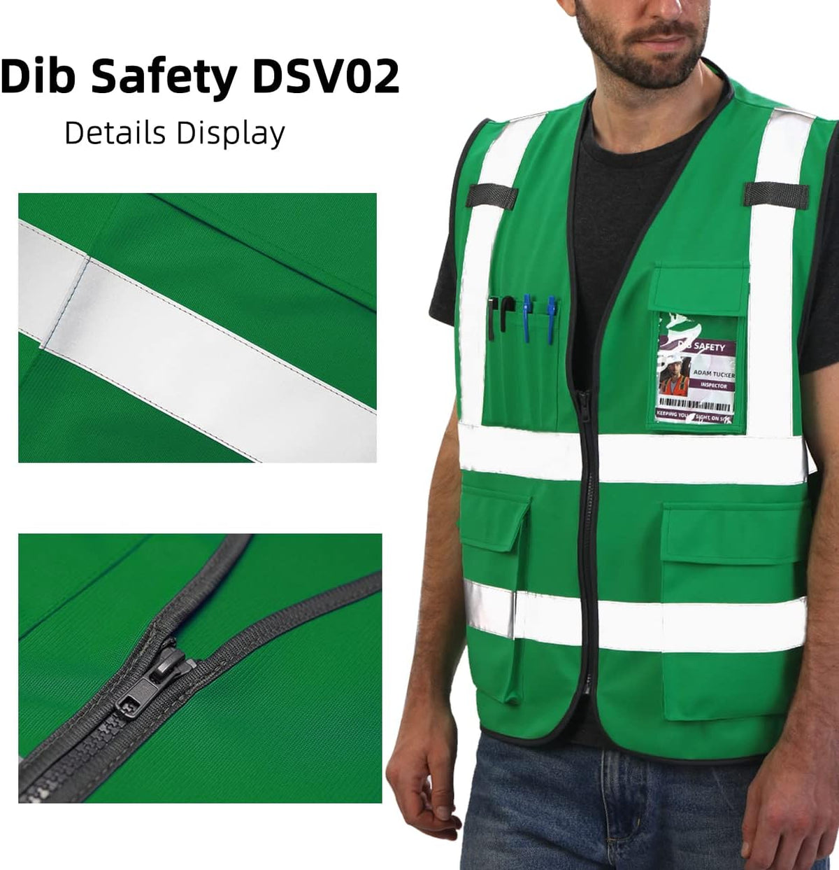 Dib Safety Reflective Safety Vest for Men Women, High Visibility Vest with Pockets and Zipper, ANSI Class 2