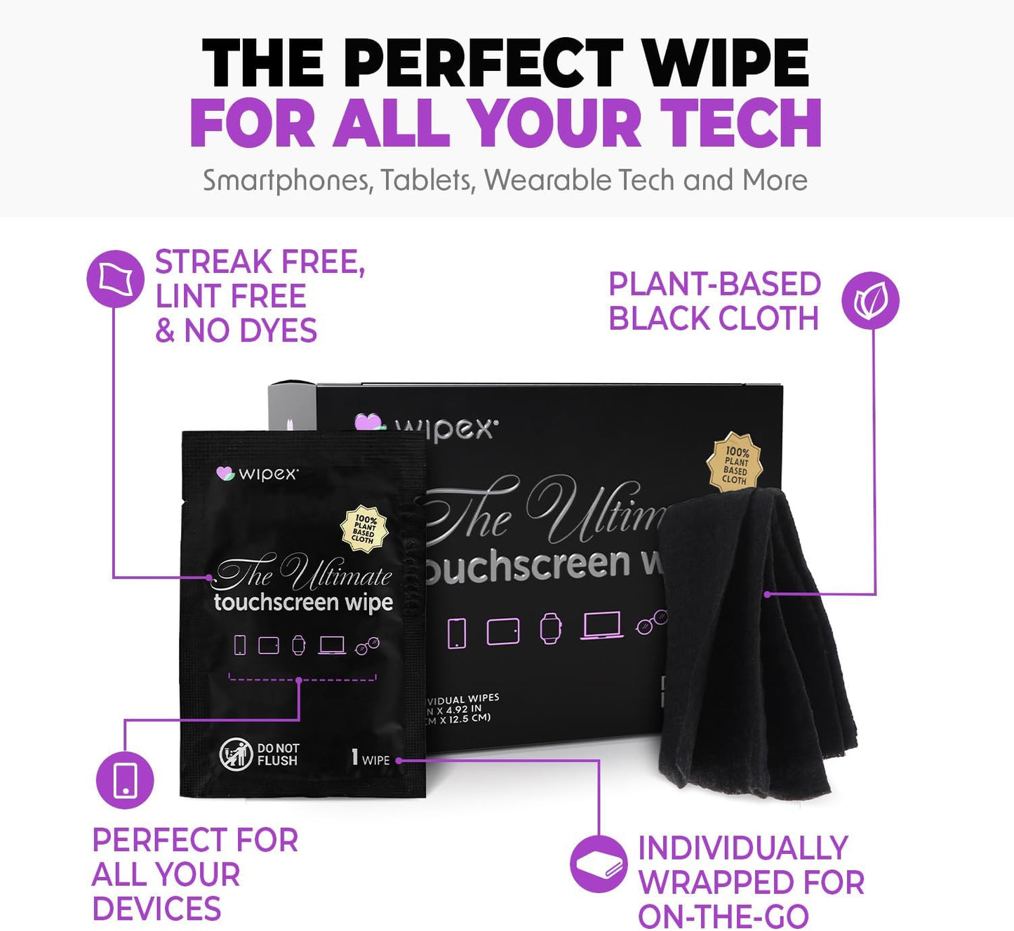 Wipex Auto Interior Car Cleaning Wipes - Plant Based Car Wipes - Lavender Essence, Safe for Vinyl, Rubber, Plastic, Leather, Chrome, Non-Greasy Matte Finish, UV Protectant, 40Ct Car Detailing Supplies