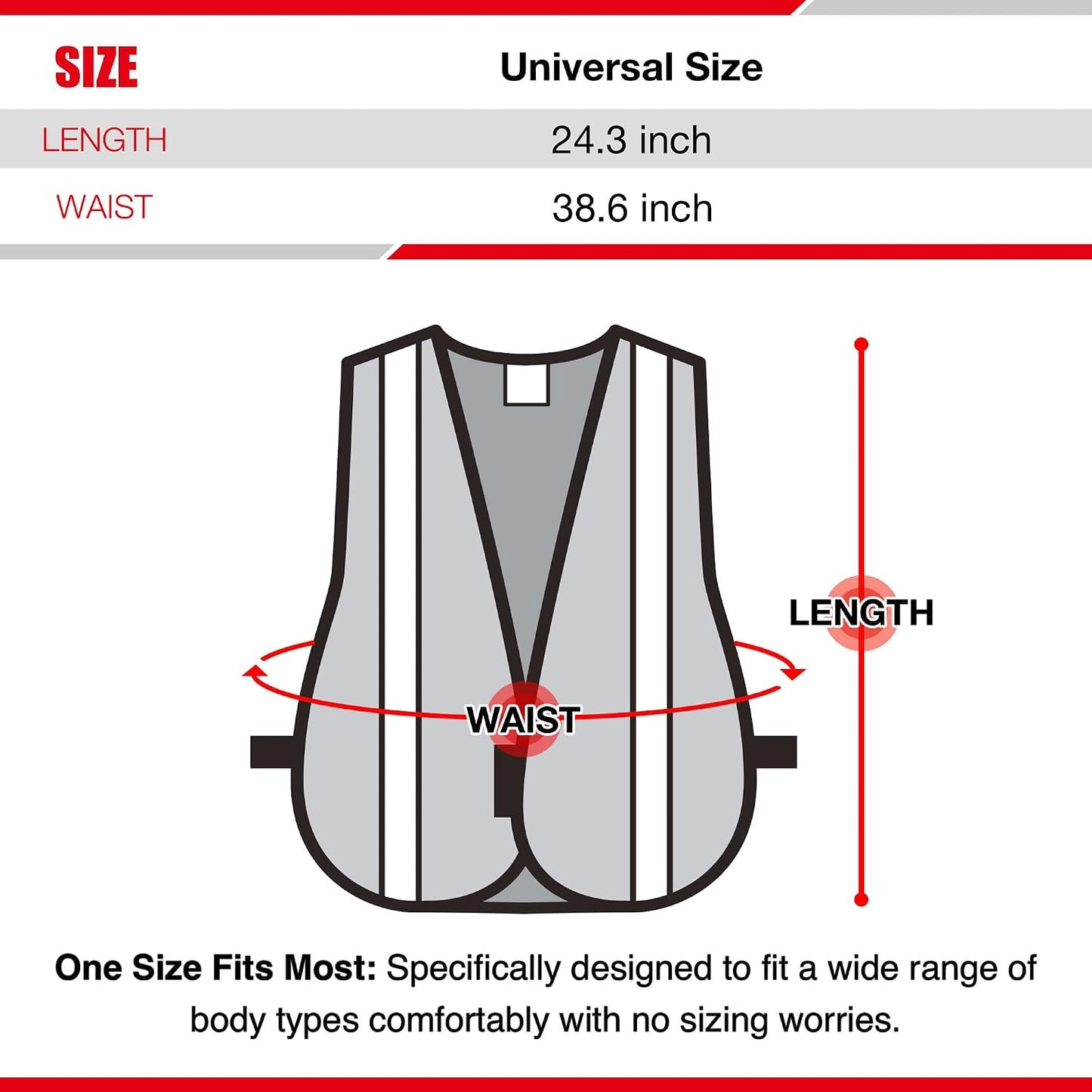 KAYGO High Visibility Safety Vest 1-Inch Reflective Strips Front/Back, KG0008, Breathable Mesh, One Size, Unisex