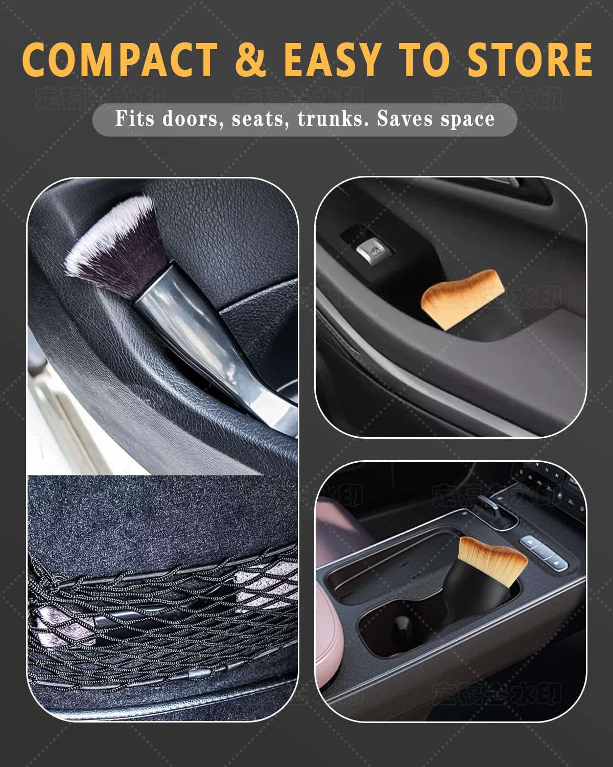 3PCS Car Interior Detailing Kit - 2 Curved Soft Bristle Brushes & 1 Dual-Head Duster | Scratch-Free Dusting for Dashboard, Vents - Fits All Vehicles (Sedans, SUVs, Trucks, ATVs)