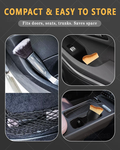 3PCS Car Interior Detailing Kit - 2 Curved Soft Bristle Brushes & 1 Dual-Head Duster | Scratch-Free Dusting for Dashboard, Vents - Fits All Vehicles (Sedans, SUVs, Trucks, ATVs)