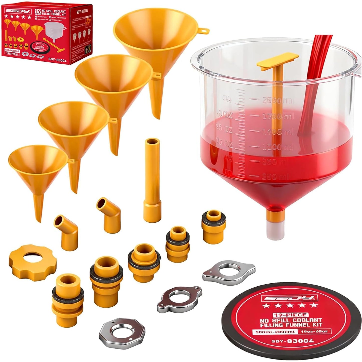 18-Piece Engine Oil Funnel Kit, 1.59QT/1.5L Automotive Oil Funnel Set with 12 Adapters, Elbow Fitting, Arrow Screen and Magnetic Storage Hooks Tray, Compatible with GM, Ford, BMW, Audi, Land Rover Etc