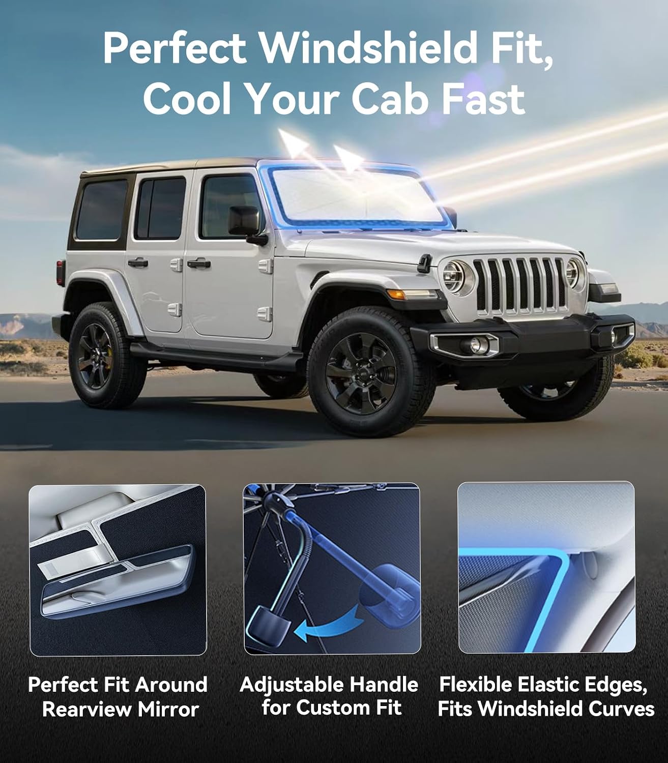 [Upgraded] Nmoiss Windshield Sun Shade Umbrella - [Vinyl Coating Heat Shield] Protect Car from Sun Rays & Heat Damage Keep Cool and Protect Interior, Spring Structure Edge Medium 56" L x 31" W