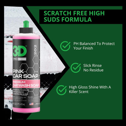 3D Pink Car Soap – 1 Gallon |pH Neutral Car Wash Soap with High Suds & Cherry Scent | Scratch-Free, High Gloss Shine | Safe on Wax & Sealants | Weekly Car Care