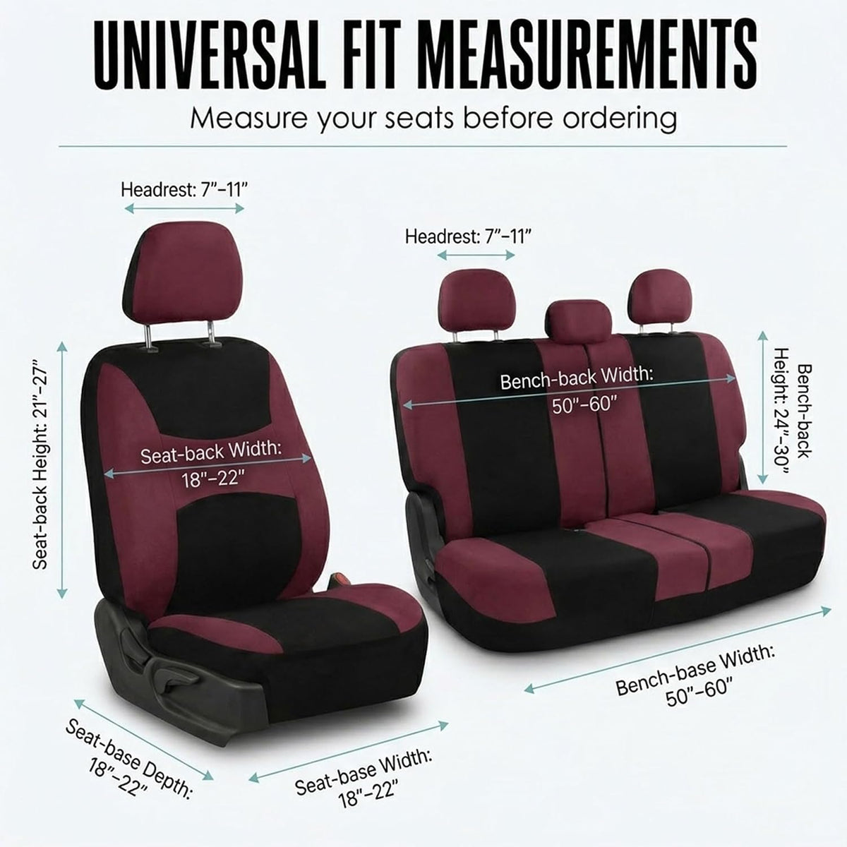 FH Group Full Set Cloth Car Seat Covers, Universal Fit Front and Split Bench Rear, Airbag Compatible, Washable for SUV, Sedan, Van - Black