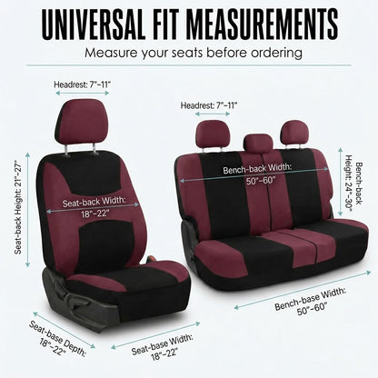 FH Group Full Set Cloth Car Seat Covers, Universal Fit Front and Split Bench Rear, Airbag Compatible, Washable for SUV, Sedan, Van - Black