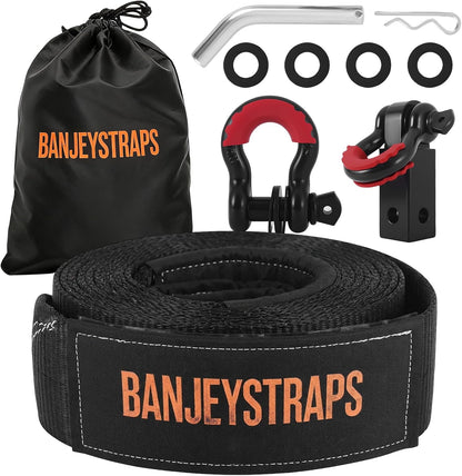 45,000 lb Recovery Tow Strap Kit with 3/4" Shackles（2pcs） - 4" x20' Heavy Duty Snatch Strap for Off-Road Truck & Jeep Recovery, Includes Storage Bag for SUV & 4x4 Vehicle Emergency