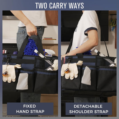 SCAVATA Wearable Cleaning Caddy Organizer with Handle & Shoulder Straps for Housekeepers, Under Sink & Car Cleaning Tool Organizer Bag with 4 Foldable Dividers (Green)