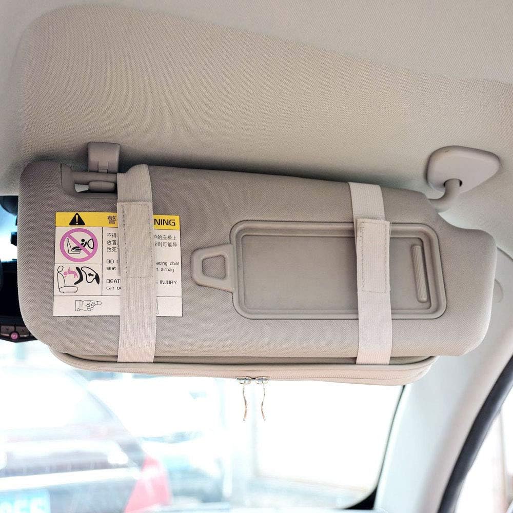 Da by Car Sun Visor Organizer, Multi-Pocket Visor Organizer Storage Pouch for Cars, SUVs & Trucks with Double Zippers, Elastic Bands & Glasses Clip - Organizes Essentials Keep Tidy (Black)