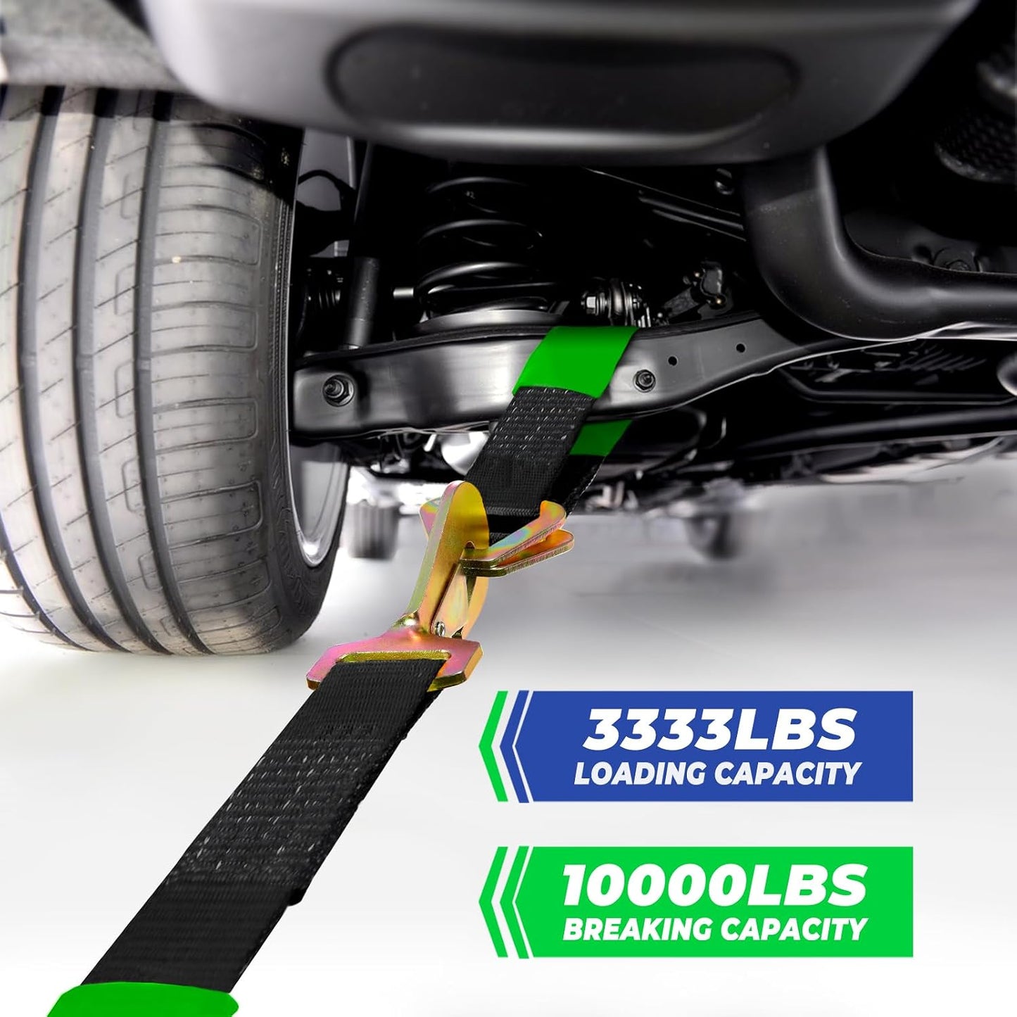 Trekassy Car Tie Down Straps for Trailers with Snap Hooks, Ratchet Straps for Car, Truck, UTV & More, 10000 lb Break Strength, Includes (8) Axle Straps