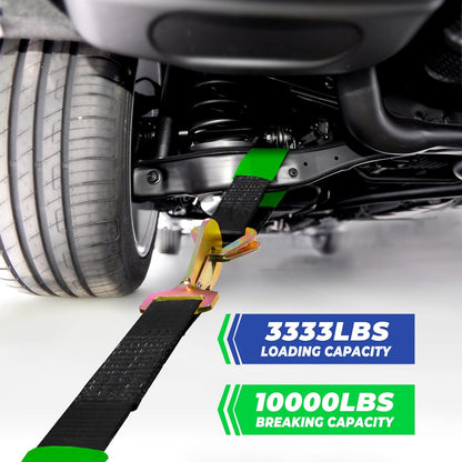 Trekassy Car Tie Down Straps for Trailers with Snap Hooks, Ratchet Straps for Car, Truck, UTV & More, 10000 lb Break Strength, Includes (8) Axle Straps