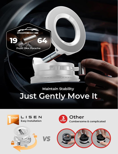 LISEN for Magsafe Car Mount, Magnetic Phone Holders for Your Car Vacuum, Phone Mount for Car Accessories for Women Men Jeep BMW, Suction Phone Holder Gifts Kits, for iPhone 17 Pro Max 16 15 14 13 12
