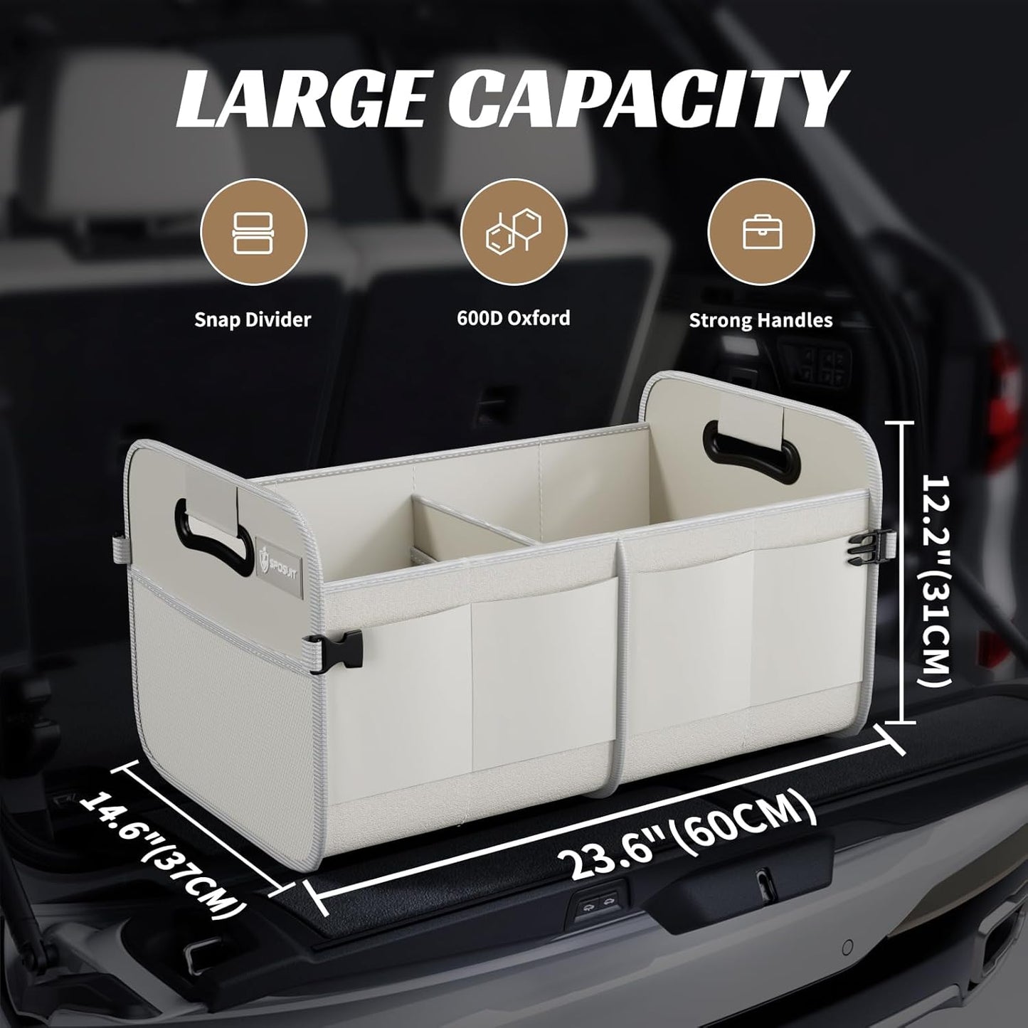 Sposuit Trunk Organizer for Car - 70L Collapsible Car Storage with 11 Pockets & Reinforced Handles, SUV Trunk Organizers for Grocery Cargo(Black)