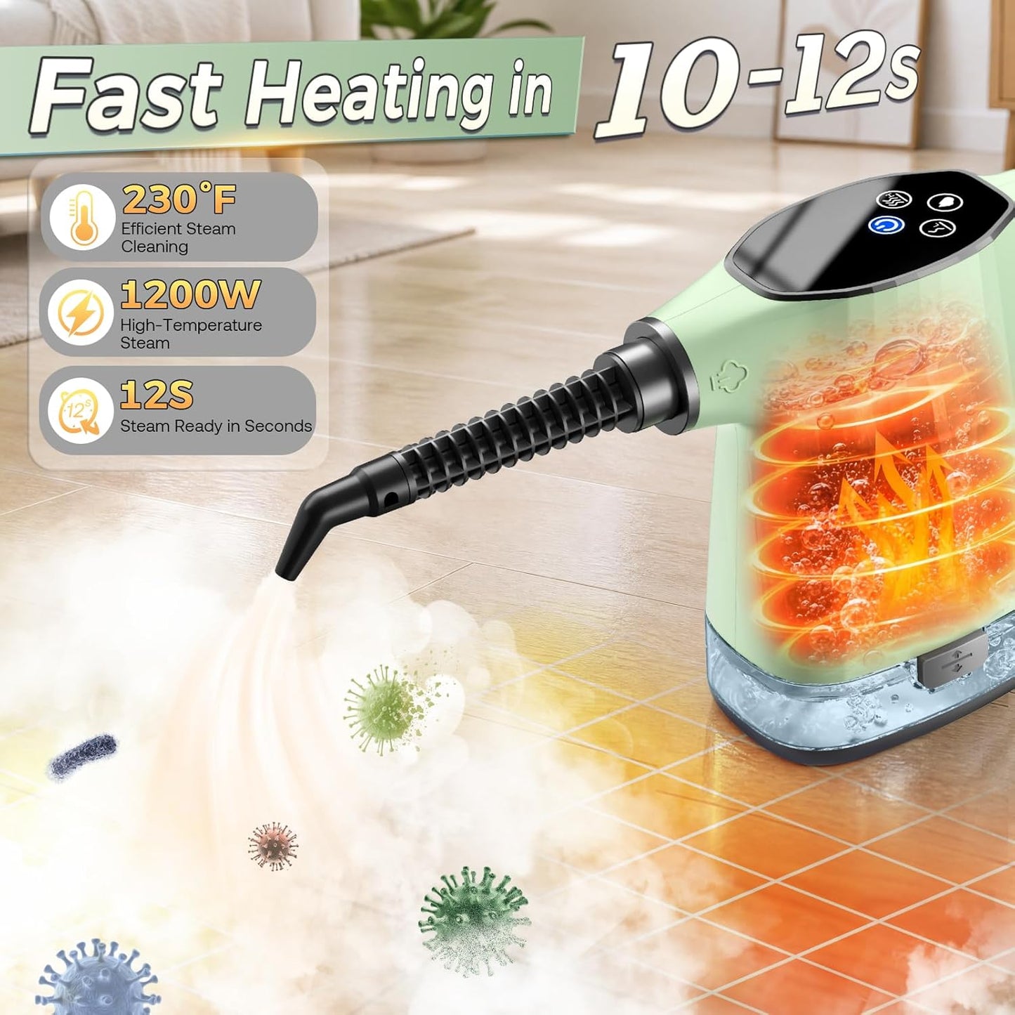 Handheld Steam Cleaner, Portable Steamer for Cleaning with 18PCS Accessories, 12s Fast Heating, Pressurized Steam Cleaner for Home, Kitchen, Bathroom, Car Detailing, Window, and Clothes, Green