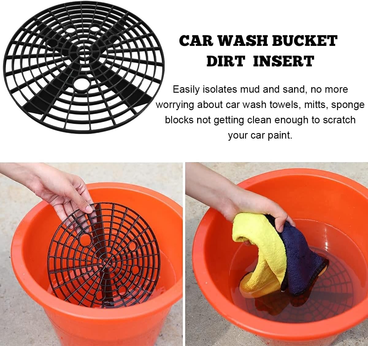 Yourkar Car Wash Bucket Inserts - 2 PCS Plastic Grit Trap for Vehicle Detailing, Auto Dirt Collectors, Fits 12 Inch Diameter Bucket, Universal Car Accessories (Black)
